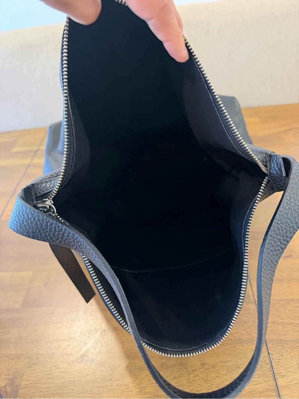 Source Unknown Black Pebbled Leather Hobo Bag
